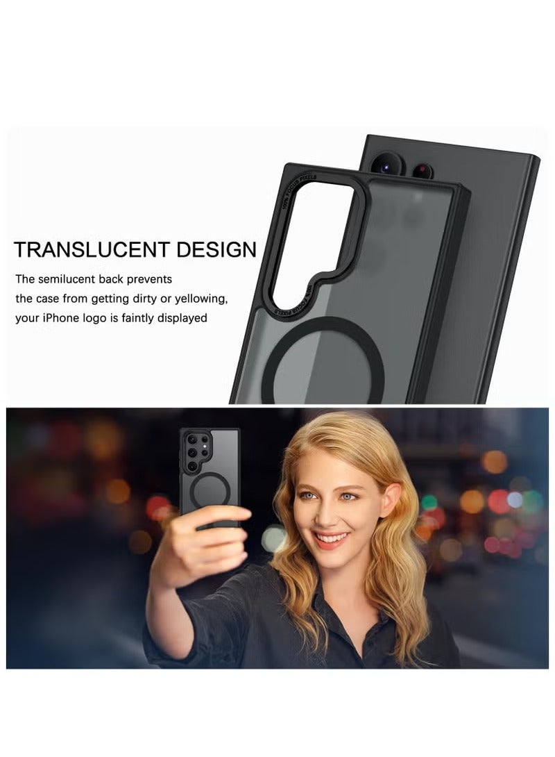 Case for Samsung S25 Ultra, Compatible with MagSafe, Translucent Frosted Magnetic Shockproof Back Cover with Powerful Magnet, Ultra Comprehensive Protective Case for Galaxy S25 Ultra 5G (Black)  - Image 2