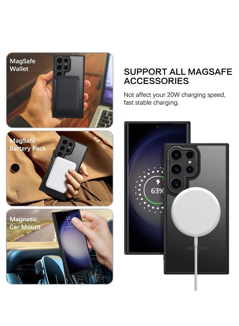 Case for Samsung S25 Ultra, Compatible with MagSafe, Translucent Frosted Magnetic Shockproof Back Cover with Powerful Magnet, Ultra Comprehensive Protective Case for Galaxy S25 Ultra 5G (Black)  - Image 3