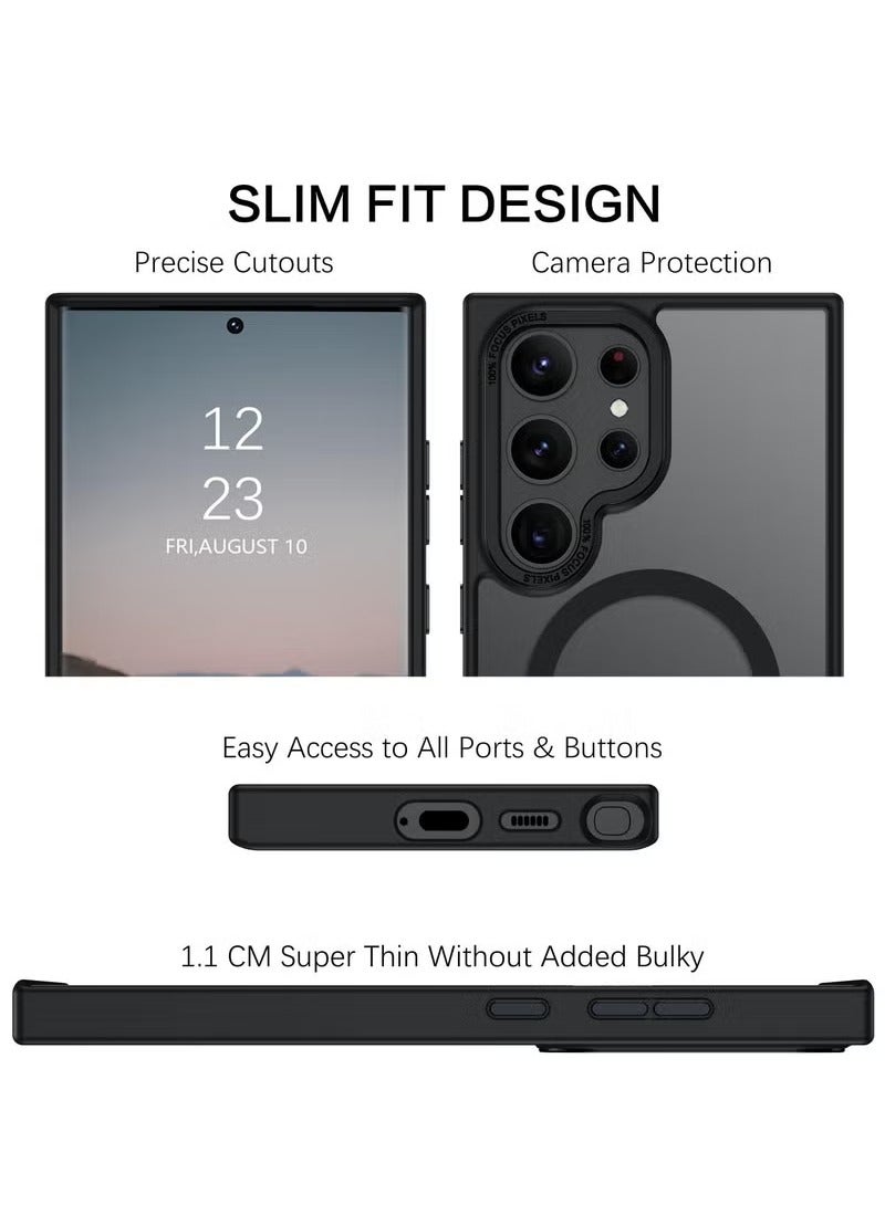 Case for Samsung S25 Ultra, Compatible with MagSafe, Translucent Frosted Magnetic Shockproof Back Cover with Powerful Magnet, Ultra Comprehensive Protective Case for Galaxy S25 Ultra 5G (Black)  - Image 5