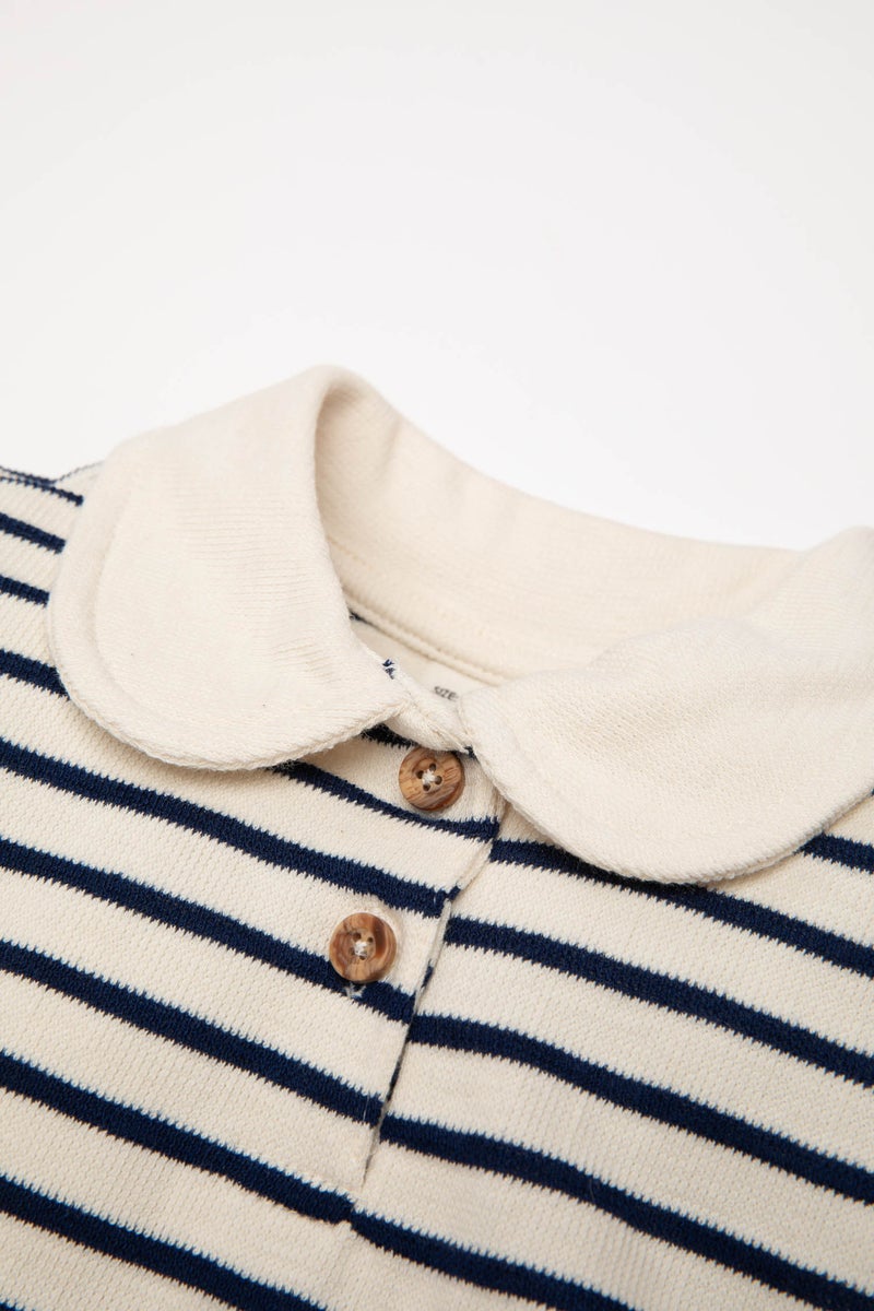 DeFacto Blue BabyGirl Baby Girl Regular Fit Buttoned Inside Soft Furry Striped Sweatshirt Casual - Image 2