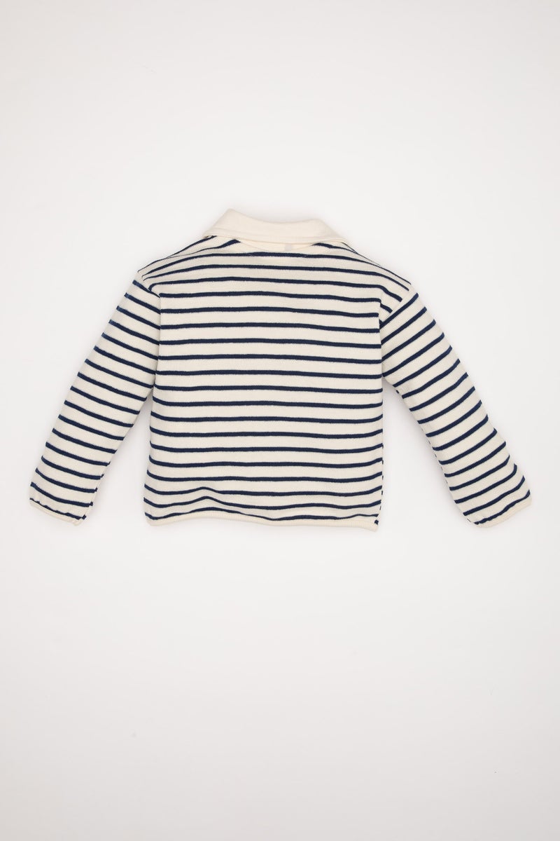 DeFacto Blue BabyGirl Baby Girl Regular Fit Buttoned Inside Soft Furry Striped Sweatshirt Casual - Image 4