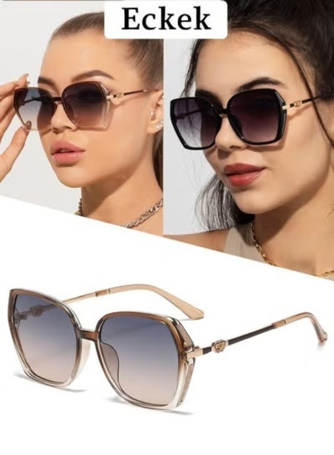 Eckek Sunglasses Women Unique Fashion Quare Design Sun Glassess for Womens High Quality Sun Glassess Gradient Ladies Sunglass UV400 Protection Eyewear Women's Eye Glasses for Travel Daily Shades Brown - Image 1