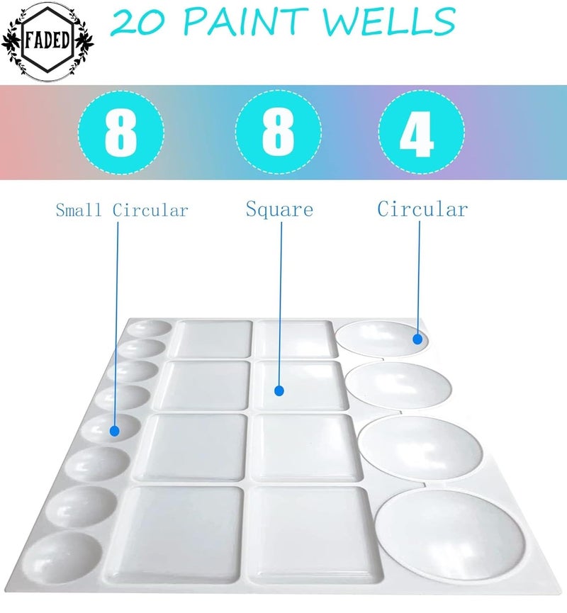 Faded 20-Well Rectangular Plastic Painting Palette (32.5 x 25 cm) – Lightweight Color Mixing Tray for Acrylic, Oil & Watercolor – Ideal for Artists, Students & Professional Painting Projects - Image 4