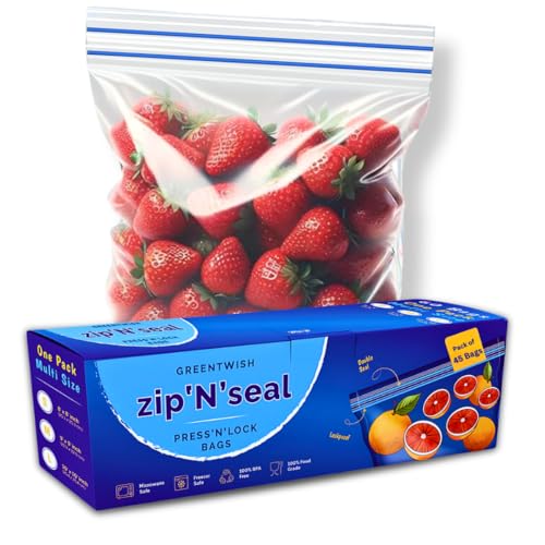 GREENTWISH Zip 'N' Seal (Pack of 45 Bags) Dual Zipper Zip Lock Bags, Freezer/Microwave Safe, Ziplock Bag For Food Storage, BPA Free Reusable LDPE Transparent Freezer Bag, Small-15, Medium-15, Large-15 - Image 1