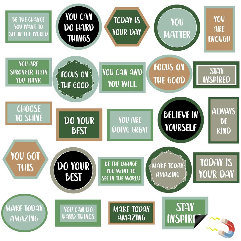24Pcs Magnetic Greenery Growth Mindset Bulletin Board Set Eucalyptus Classroom Decor Fridge Inspirational Magnets Positive Sayings Affirmation Station Motivational Accents for School Teacher Wall