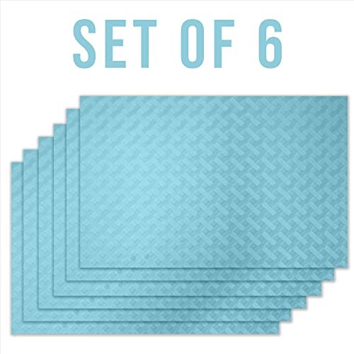 ElastPro Placemat Set of 6 Heat-Resistant Place Mats Stain Resistant Washable, Dining Table and Fridge Mat (Diagonal Pattern, Light Blue) - Image 2