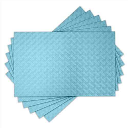 ElastPro Placemat Set of 6 Heat-Resistant Place Mats Stain Resistant Washable, Dining Table and Fridge Mat (Diagonal Pattern, Light Blue) - Image 1