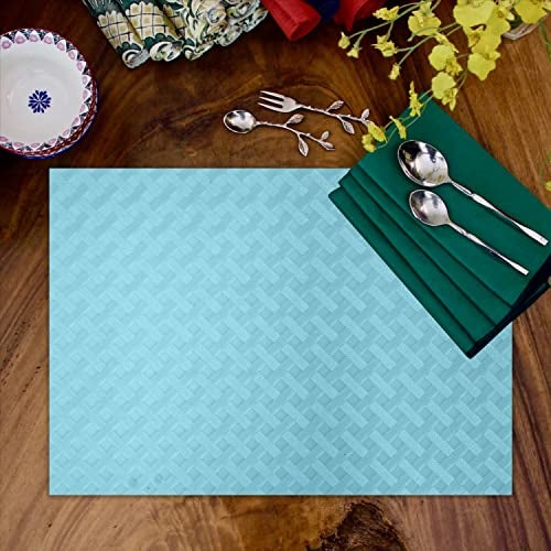 ElastPro Placemat Set of 6 Heat-Resistant Place Mats Stain Resistant Washable, Dining Table and Fridge Mat (Diagonal Pattern, Light Blue) - Image 4