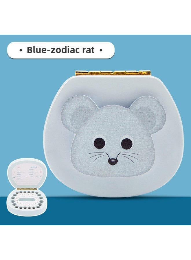 Baby Tooth Memorial Box Wooden Boys And Girls Baby Tooth Box Children Tooth Collection Storage Box Baby Tooth Loss Storage Box-Color:Blue-Mouse  - Image 1