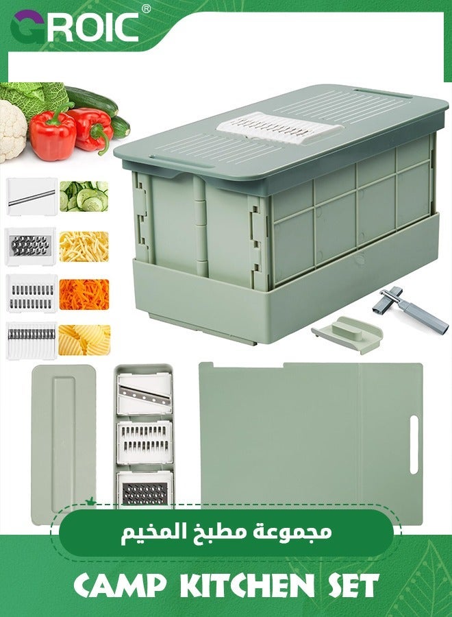 GROIC 12-in-1 Vegetable Slicer,Portable Travel Knife Set Camping Camper Cutting Board,Kitchen Collapsible Foldable Essentials Enthusiasts Kitchen Accessories,Kitchen Food Chopper Cutter - Image 1