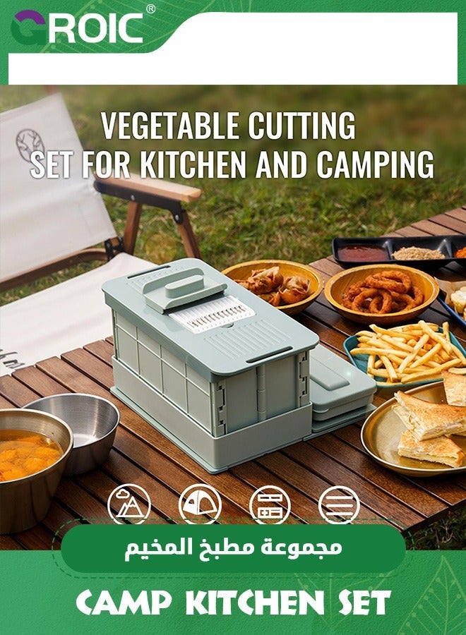 GROIC 12-in-1 Vegetable Slicer,Portable Travel Knife Set Camping Camper Cutting Board,Kitchen Collapsible Foldable Essentials Enthusiasts Kitchen Accessories,Kitchen Food Chopper Cutter - Image 3