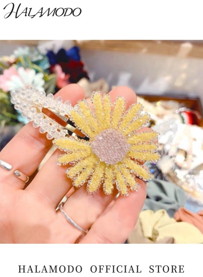 HALAMODO Handcrafted Sunflower Hairpin Yellow Floral Design with Sparkling Crystal Accents Secure Metal Clip Elegant and Versatile for Hair Decoration Weddings and Special Occasions - Image 4