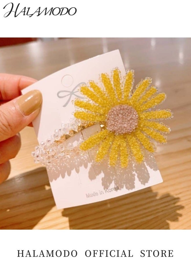 HALAMODO Handcrafted Sunflower Hairpin Yellow Floral Design with Sparkling Crystal Accents Secure Metal Clip Elegant and Versatile for Hair Decoration Weddings and Special Occasions - Image 5