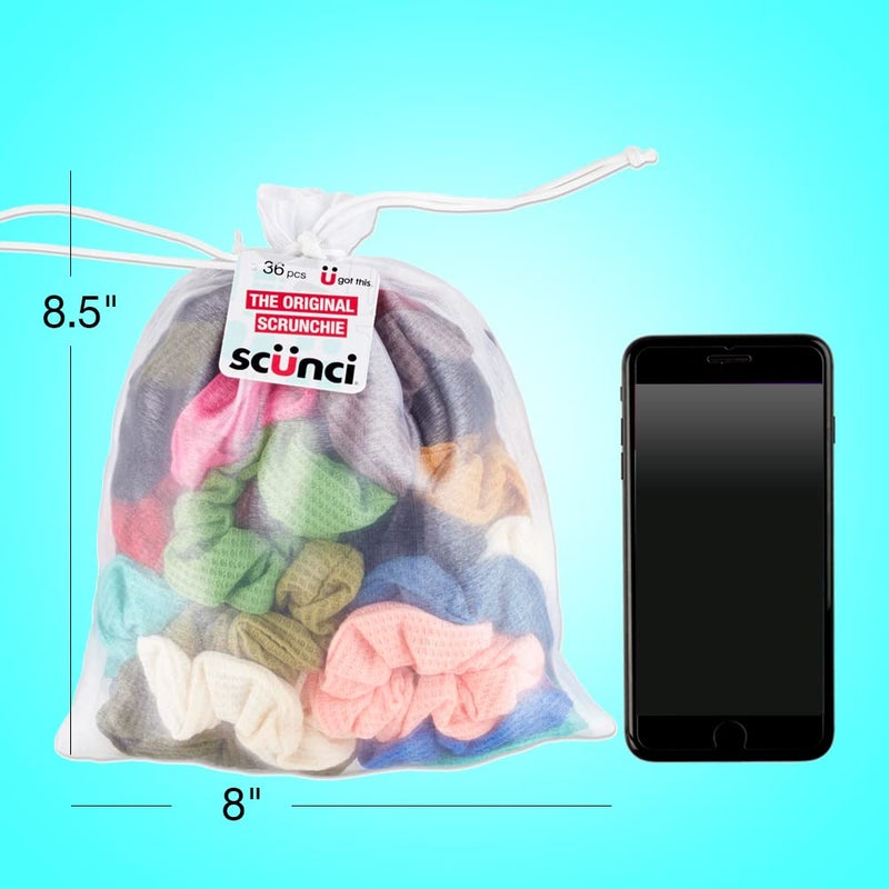 Scunci by Conair The Original Scrunchie Hair Ties, 36 Count Hair Scrunchies for Women, Super-Comfy Waffle Knit, Everyday Style Accessories for Sports and Working Out, Assorted Colors - Image 5