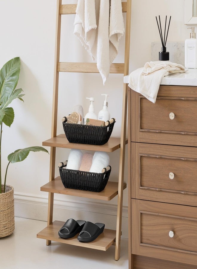 StorageWorks Black Wicker Storage Basket for Organizing with Wooden Handles, Small Woven Basket for Bathroom, Toilet Paper, 2-Pack - Image 2