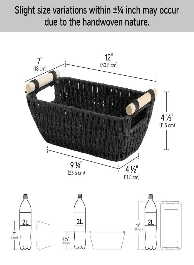 StorageWorks Black Wicker Storage Basket for Organizing with Wooden Handles, Small Woven Basket for Bathroom, Toilet Paper, 2-Pack - Image 3