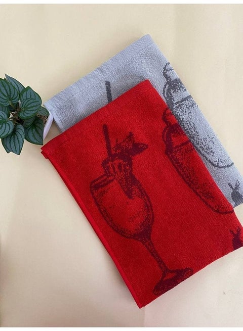Kitchen towel set, 2 pieces ,2 colors, red grey, high absorbency, size 45*65 cm, 100% cotton, practical and easy to clean.
