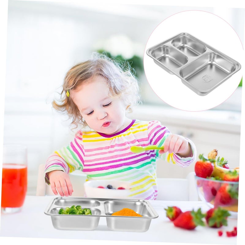 Stainless Steel Three Compartment Suction Plate For Toddlers Portion Control Serving Tray - Image 5
