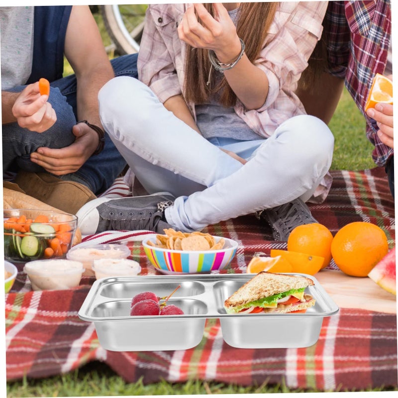 Stainless Steel Three Compartment Suction Plate For Toddlers Portion Control Serving Tray - Image 3