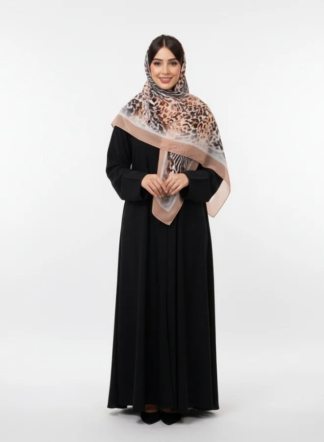 عبايات لمحة طرحة شيفون نقشة ليوبارد × زيبرا بإطار بيج فاخر