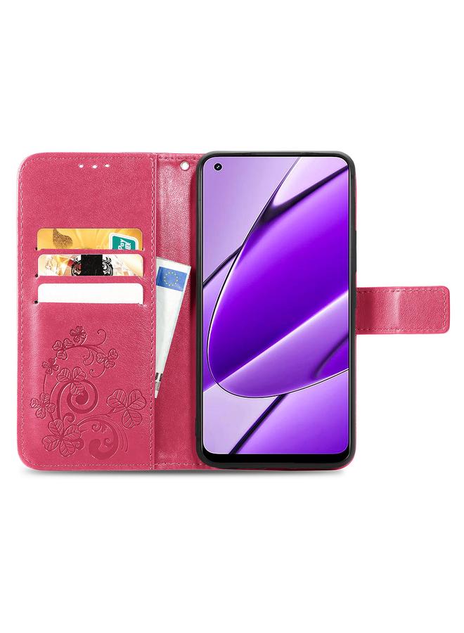 S-TOP Case For Realme 11 4G Global Four-leaf Clasp Embossed Buckle Leather Phone Case - Image 3