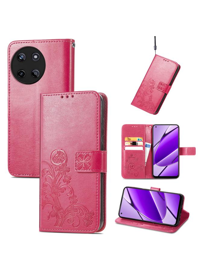 S-TOP Case For Realme 11 4G Global Four-leaf Clasp Embossed Buckle Leather Phone Case - Image 1