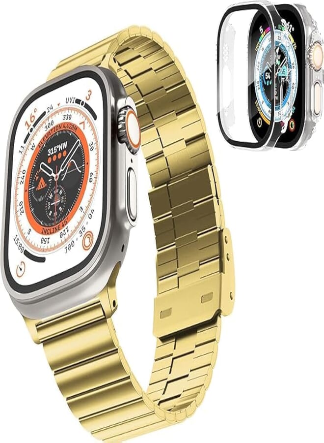 Next Next store Compatible with Apple Watch Ultra Band 2 49mm Case with Stainless Steel Metal Band, Hard PC Case with Glass Screen Protector with Band for Apple Watch Ultra 49mm