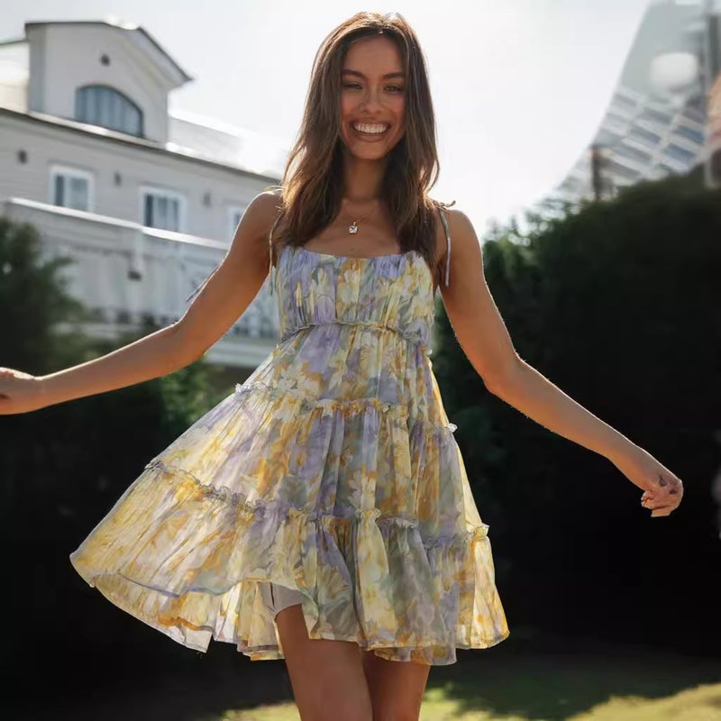 New Summer European American Vacation Print Spaghetti Strap Dress - Image 4