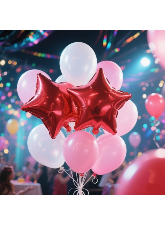 Red Star Foil Balloon (18 inch) with Pink & White Latex Balloons (12 inch) – Birthday, Wedding & Party Decoration Set (Pack of 12pcs) - Image 2