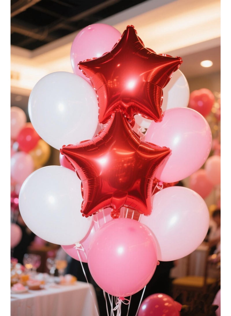 Red Star Foil Balloon (18 inch) with Pink & White Latex Balloons (12 inch) – Birthday, Wedding & Party Decoration Set (Pack of 12pcs) - Image 1