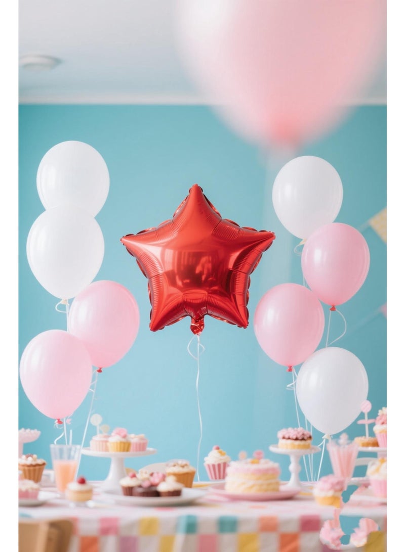 Red Star Foil Balloon (18 inch) with Pink & White Latex Balloons (12 inch) – Birthday, Wedding & Party Decoration Set (Pack of 12pcs) - Image 3
