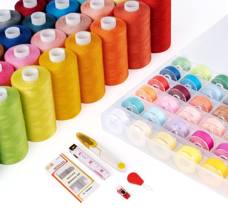 ilauke 72 Pcs Sewing Thread 700 Yards, 36 Colors Prewound Bobbins Thread for Sewing, Polyester Sewing Machine Threads for Brother Singer Janome with Sewing Supplies - Image 2