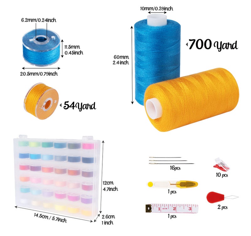 ilauke 72 Pcs Sewing Thread 700 Yards, 36 Colors Prewound Bobbins Thread for Sewing, Polyester Sewing Machine Threads for Brother Singer Janome with Sewing Supplies - Image 3