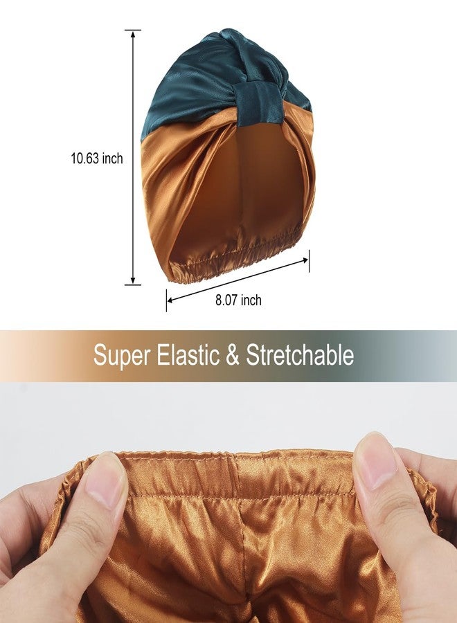 Merdia 10.6 Inches Adjustable Satin Hair Bonnet for Sleeping | Elastic Non-Slip Reusable Shower Hair Caps for Women | Double Layers Shower Cap for Women | Satin Silk Bonnet for Curly Hairs (Khaki & Green) - Image 2
