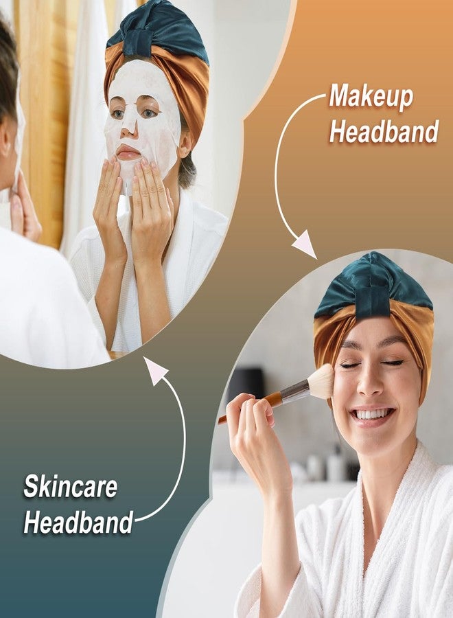 Merdia 10.6 Inches Adjustable Satin Hair Bonnet for Sleeping | Elastic Non-Slip Reusable Shower Hair Caps for Women | Double Layers Shower Cap for Women | Satin Silk Bonnet for Curly Hairs (Khaki & Green) - Image 4