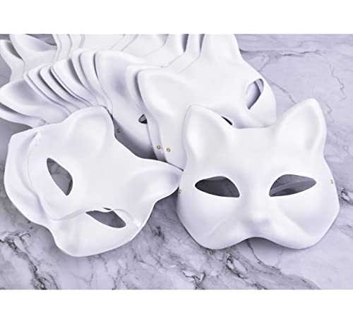 RUSVNO 15 PCS Cat Mask, DIY Unpainted Masquerade Masks, Paper Mache Art Masks - Image 5