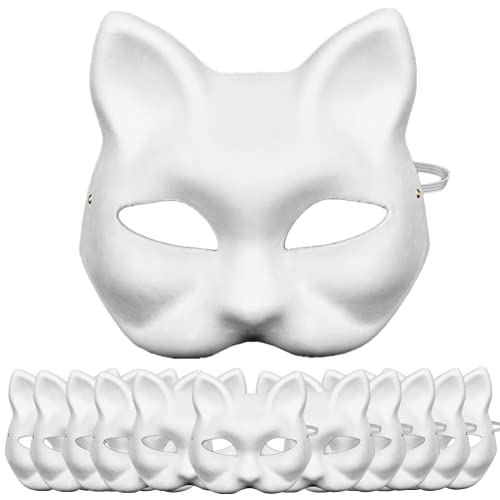 RUSVNO 15 PCS Cat Mask, DIY Unpainted Masquerade Masks, Paper Mache Art Masks - Image 1