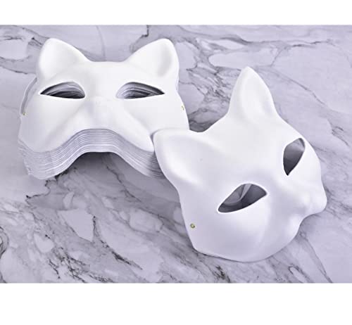 RUSVNO 15 PCS Cat Mask, DIY Unpainted Masquerade Masks, Paper Mache Art Masks - Image 3