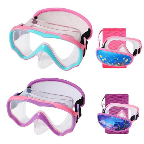 RUIGAO 2PK Goggles Kids 6-14, Diving Mask Neoprene Padded Strap，Water Goggles Do not Pull Hair - Image 1