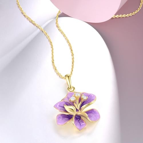 Santuzza Peony Pendant 925 Sterling Silver White Cubic Zirconia Enamel Purple Flower Pendant for Women - Image 3