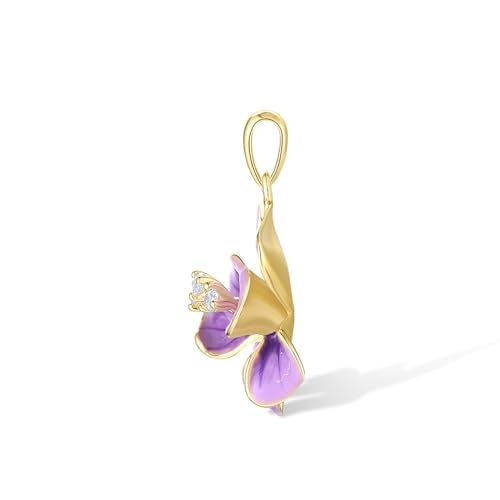 Santuzza Peony Pendant 925 Sterling Silver White Cubic Zirconia Enamel Purple Flower Pendant for Women - Image 2