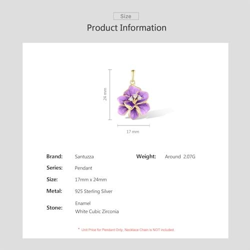 Santuzza Peony Pendant 925 Sterling Silver White Cubic Zirconia Enamel Purple Flower Pendant for Women - Image 4