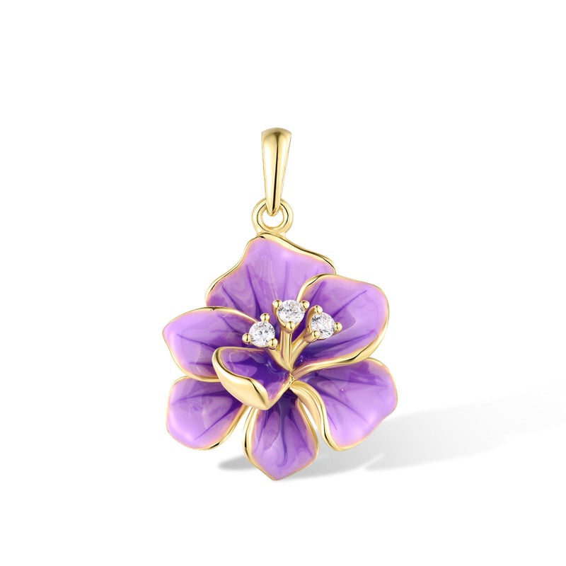 Santuzza Peony Pendant 925 Sterling Silver White Cubic Zirconia Enamel Purple Flower Pendant for Women - Image 5
