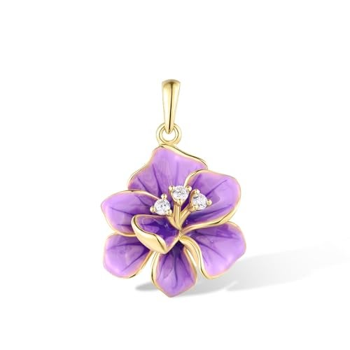 Santuzza Peony Pendant 925 Sterling Silver White Cubic Zirconia Enamel Purple Flower Pendant for Women - Image 1