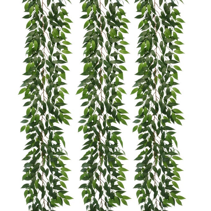 3 STRANDS ITALIAN RUSCUS ARTIFICIAL VINES 73 SILK VINE GARLAND WITH GREEN LEAVES FAKE HANGING PLANTS GREENERY DECOR FOR HOME BEDROOM WALL PARTY WEDDING DECORATION