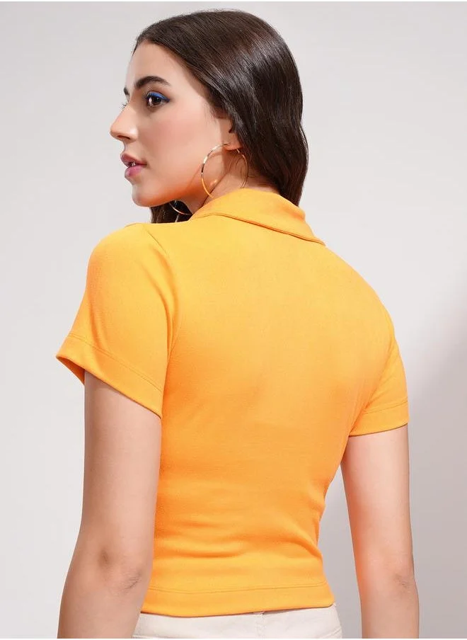 Tokyo Talkies Tokyo Talkies Solid Cotton Polo Neck Top