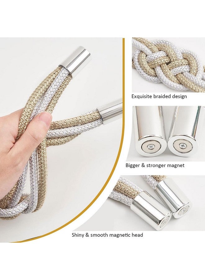 VRT Strong Magnetic Curtain Tiebacks Upgrade Nordic Simple Style Drape Tie Backs Double Color Weave Rope Knot Decorative Curtain Holdbacks for Home & Office Window Drapery (1 Pair, Beige & White) - Image 3