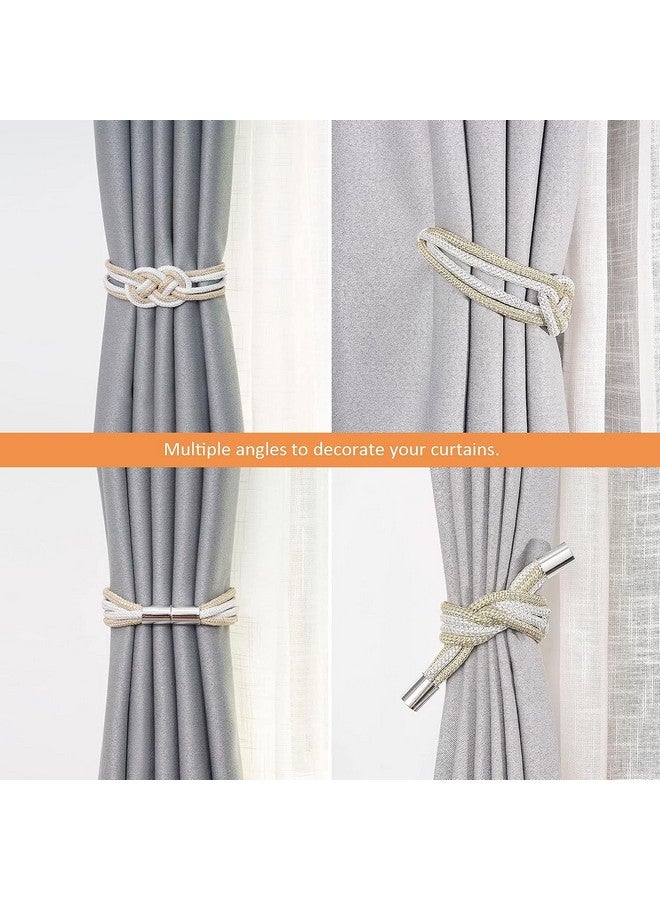 VRT Strong Magnetic Curtain Tiebacks Upgrade Nordic Simple Style Drape Tie Backs Double Color Weave Rope Knot Decorative Curtain Holdbacks for Home & Office Window Drapery (1 Pair, Beige & White) - Image 2