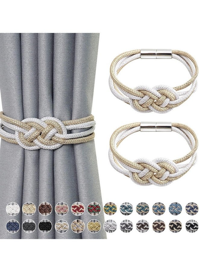 VRT Strong Magnetic Curtain Tiebacks Upgrade Nordic Simple Style Drape Tie Backs Double Color Weave Rope Knot Decorative Curtain Holdbacks for Home & Office Window Drapery (1 Pair, Beige & White) - Image 1