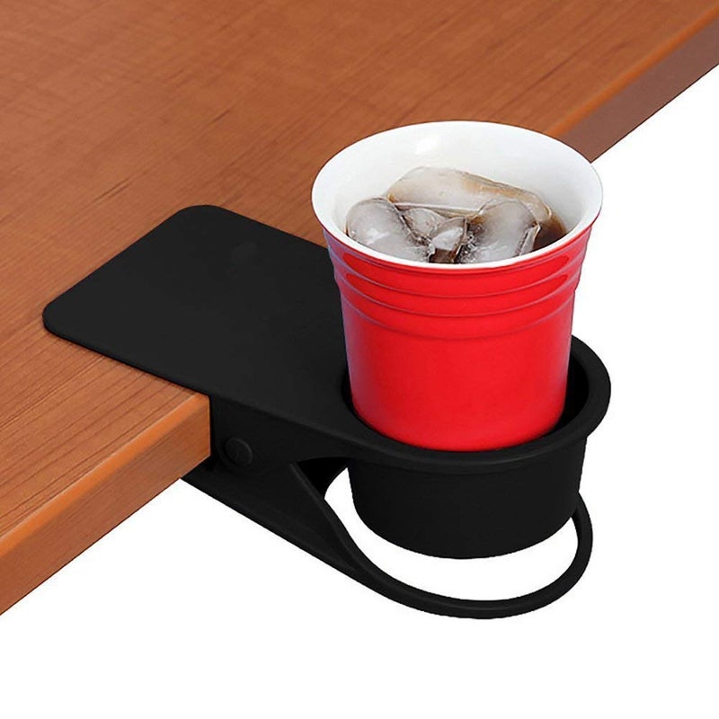 Twinsisi Drinking Cup Holder Clip Home Office Table Desk Side Huge Water Beverage Soda Coffee Mug Holder for Potted Plant Headphones USB Cable Pen Storage Black